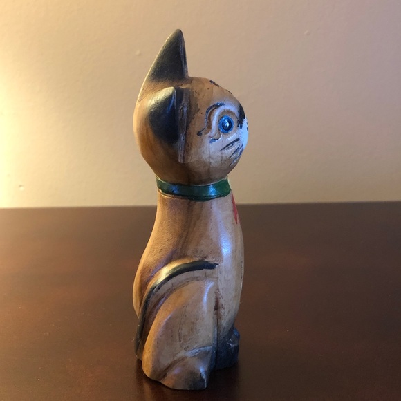 Vintage Folk Art Carved Wooden Cat Figurine Hand Painted - Picture 4 of 6